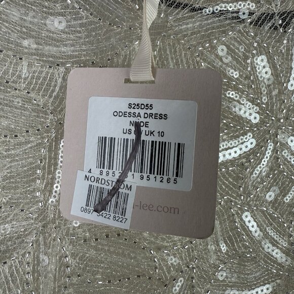 Sau Lee Odessa Beaded Mini Dress Long Sleeve Sequin Bridal Party Size 6 Nude - Picture 9 of 11